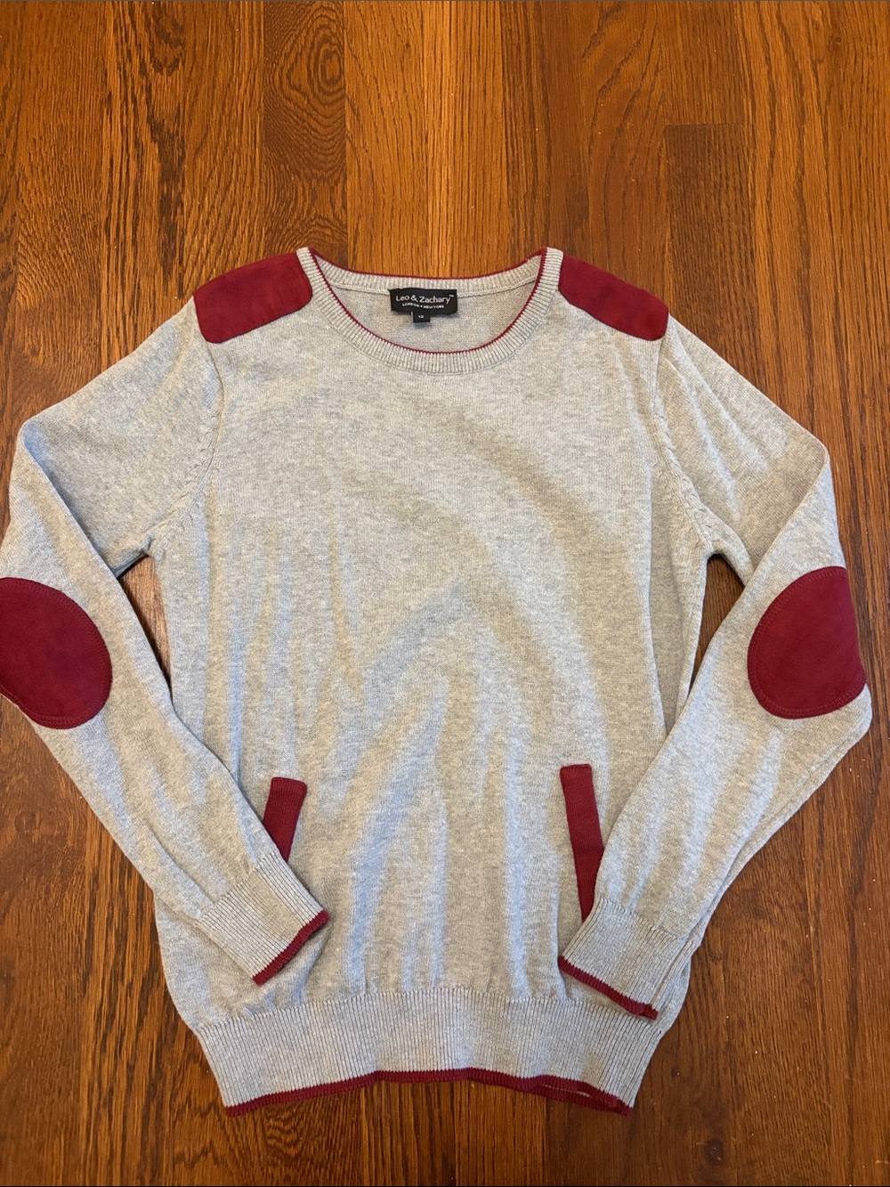 Leo and Zachary Boys Gray Sweater with Red Accents